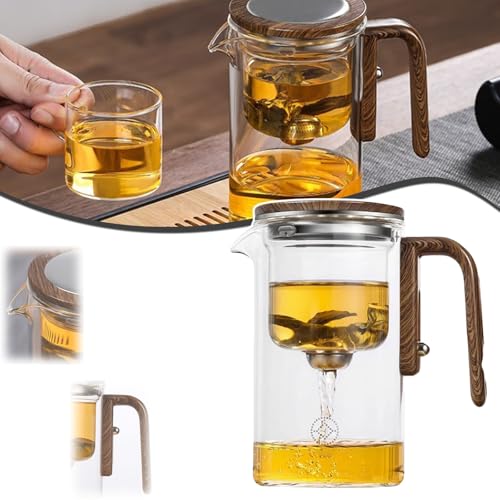 Water Separation Glass Teapot with Wooden Handle, Witchcraft Teapot, Filter Teapot with Dual Infusers, Glass Teapot with Strainer, Tea Water Separation Teapot (Walnut,720ml) von YOHFRFGX