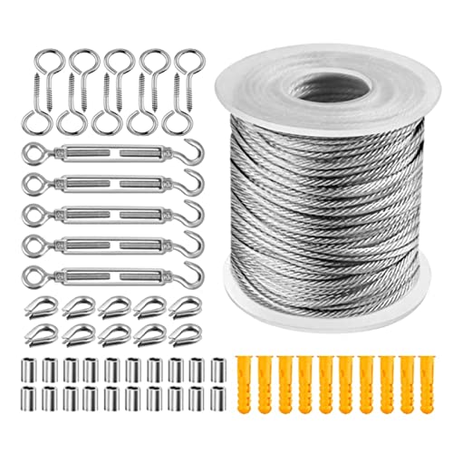 Edelstahl Drahtseil Set 30M,Drahtseil 2mm Edelstahl,Drahtseil Rankhilfe Set Mit Pvc Ummantelt,Stahlseil mit ösen,M5 Seilspanner Edelstahl Spannschloss für WäScheleine,Kletterpflanzen,Gardinen seil von YOHHOO