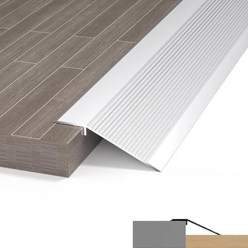 Alu Böden Übergangsleiste 10-35mm Höhe Anpassungsprofil, Extra Breit 10cm Übergangsschiene Aus Aluminium, Rutschfester Schwelle Rampe Reducer(Silver,80cm/31.5in) von YOHIEE