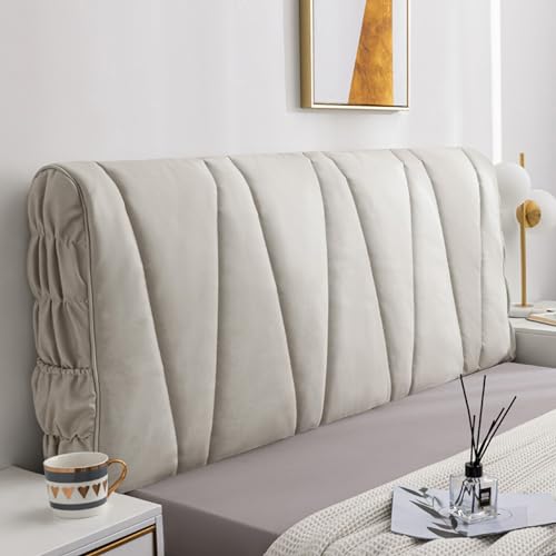 YOHOCS Bett Kopfteil Bezug, Bettkopfteil Hussen, Staubdicht Kopfteil Schonbezug für eine Vielzahl von Bettköpfen, Bett Zurück Schutz Verdickt All-Inclusive Kopfteil Husse,Beige,160cm von YOHOCS