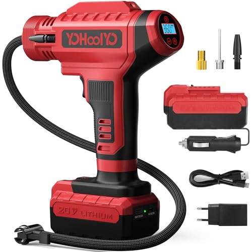 YOHOOLYO Elektrische Luftpumpe Luftkompressor 150PSI Kompressor Akku Tragbarer Handkompressor mit LED LCD Anzeige Rot Set Reifenpumpe für Auto Fahrrad Motorrad Basketball Fussball Als Powerbank YOHOOLYO Elektrische Luftpumpe Luftkompressor 150PSI Kompressor Akku Tragbarer Handkompressor mit LED LCD Anzeige Rot Set Reifenpumpe für Auto Fahrrad Motorrad Basketball Fussball Als Powerbank von YOHOOLYO
