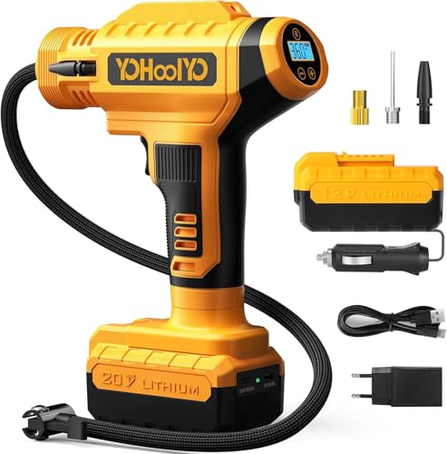 YOHOOLYO Luftpumpe Akku Kompressor Luftkompressor Handkompressor Tragbare Elektrische Luftpumpe AutoOff mit Akku und Auto Netzteil Max 150 PSI für Auto Motorrad und Fahrrad Gelb YOHOOLYO Luftpumpe Akku Kompressor Luftkompressor Handkompressor Tragbare Elektrische Luftpumpe AutoOff mit Akku und Auto Netzteil Max 150 PSI für Auto Motorrad und Fahrrad Gelb von YOHOOLYO