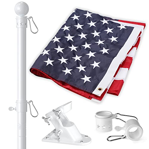 Weißer Fahnenmast für Haus mit amerikanischer Flagge, 1.8 m robustes Fahnenmast-Set mit 7.6x12.7 cm bestickter USA-Flagge, verhedderungsfreier Stahl-Fahnenmast mit Halterung für Wohn, Garten, Weiß von YOHSUGO