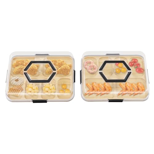 2-Set Charcuterie Boards Set mit 6 Fächern, Charcuterie Board mit Klappbarem Abdeckung, Reise-tragbares Käsebrett, Charcuterie-Boxen für Picknicks und Familie von YOICUATGNA