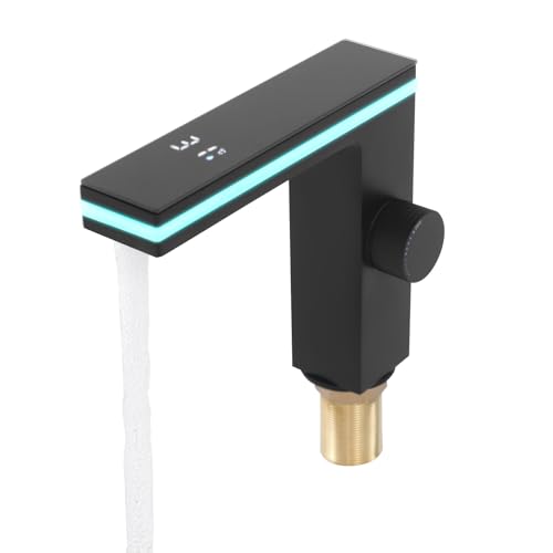 Warm- und Kaltwasserhahn mit digitaler Anzeige und Umgebungslicht, Schwarzer Kupfer Wasserhahn mit Wabenbelüfter, für Badezimmer und Küche. Warm- und Kaltwasserhahn mit digitaler Anzeige und Umgebungslicht, Schwarzer Kupfer Wasserhahn mit Wabenbelüfter, für Badezimmer und Küche. von YOICUATGNA