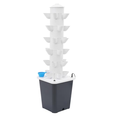 YOICUATGNA 6-stufiger Hydrokultur-Turm 30 Löcher – Automatisches Hydrokultur-System mit 10L Wassertank & Wasserstandsanzeiger für Kräuter Obst und Gemüse von YOICUATGNA