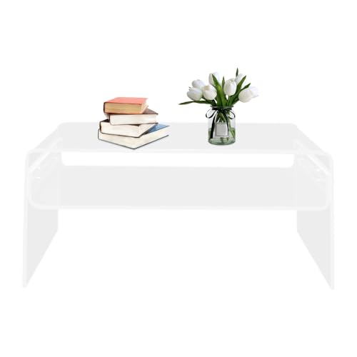 YOICUATGNA Acryl Couchtisch, 2-Stufen Design, mit Aufbewahrungsregal, Akzent-Beistelltisch aus Klarem,Kaffee-Laptop-Schreibtisch, für Schlafzimmer, Wohnzimmer, Büro von YOICUATGNA