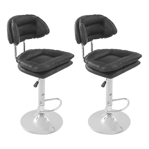 YOICUATGNA Barhocker 2er Set, Ergonomische Gepolsterte Barhocker mit Rückenlehne, 360° Drehbar, Verstellbare Doppellagige Barstuhl, für Esszimmer Heimbar Kücheninsel, 2 x Hocker (Schwarz) von YOICUATGNA