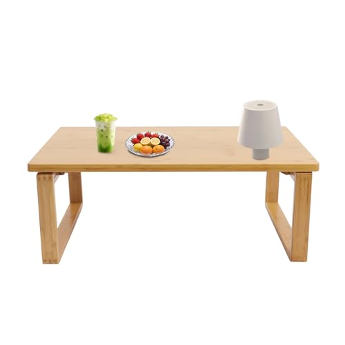 YOICUATGNA Klappbarer Couchtisch, Bambus-End-Beistelltisch mit feststellbaren Klappbeinen, niedriger Bein-Teetisch, Kotatsu-Tisch für Wohnzimmer, Büro, 80 * 50 * 31cm (Logfarbe) von YOICUATGNA