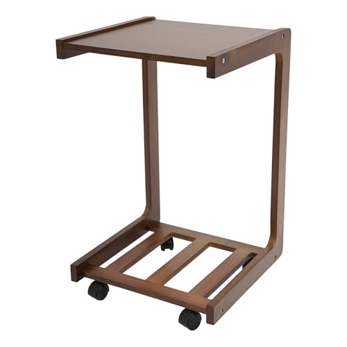 YOICUATGNA Multifunktionaler C-Tisch mit 4 Rollen (2 mit Bremsen), Hölzerner Couchtisch, Stabile Konstruktion aus Massivholz,Laptop-Tisch für Wohnzimmer,Schlafzimmer von YOICUATGNA
