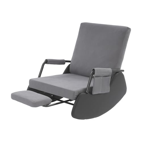 YOICUATGNA Schaukelstuhl,Liegestuhl,Verstellbarer Loungesessel mit Armlehnen & Fußstütze - 3 Positionen verstellbare Rückenlehne, für Wohnzimmer und Arbeitszimmer (Dunkelgrau +Schwarz) von YOICUATGNA