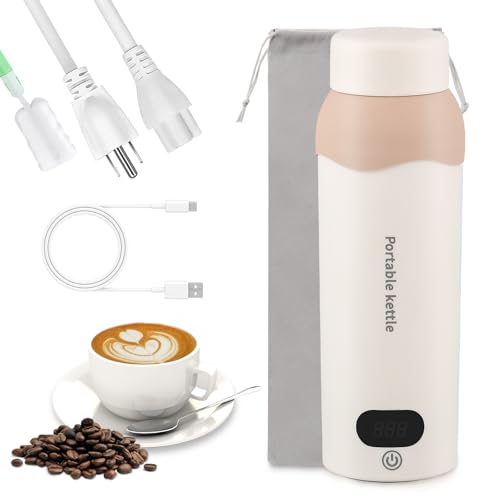 Elektrischer Reise-Teekessel, tragbarer kleiner Mini-Kaffeekessel mit 6 Temperaturregelungen, 316 Edelstahl, kleiner Wasserkocher, 450 ml USB und Plug-in-Warmwasserbereiter mit Tasche von YOIDOO