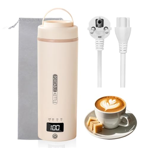 Tragbarer Reisewasserkocher 450 ml 4 Temperatureinstellungen Mini-Wasserkocher zum Anschließen Edelstahl 304 Reise Wasserkocher mit automatischer Abschaltfunktion (Cream) von YOIDOO
