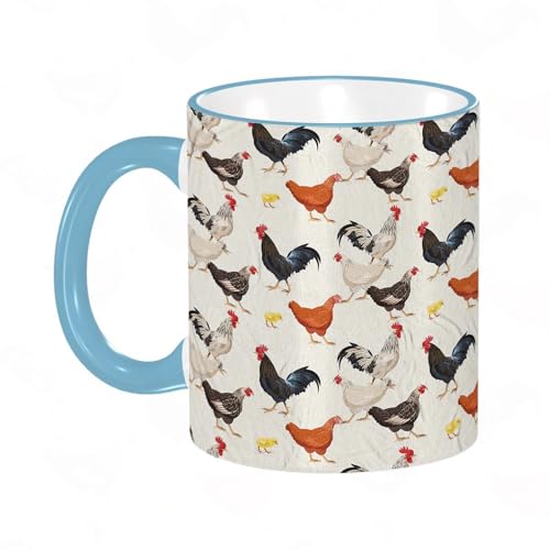 YOIUE Tasse aus Keramik - Große 11oz Tassen 330ml Kaffeetassen mit Henkel, 100% Handbemalt - Trinkgläser mit Griff - Weiß, Muster mit Haushühnern, Hähnen und Hühnern verschiedener Farben und Rassen. YOIUE Tasse aus Keramik - Große 11oz Tassen 330ml Kaffeetassen mit Henkel, 100% Handbemalt - Trinkgläser mit Griff - Weiß, Muster mit Haushühnern, Hähnen und Hühnern verschiedener Farben und Rassen. von YOIUE