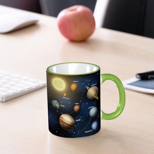 YOIUE Tasse aus Keramik - Große 11oz Tassen 330ml Kaffeetassen mit Henkel, 100% Handbemalt - Trinkgläser mit Griff - Weiß,Das Sonnensystem besteht aus Erde, Merkur, Venus, Mars, Jupiter, Saturn, Uran von YOIUE