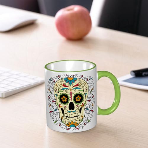 YOIUE Tasse aus Keramik - Große 11oz Tassen 330ml Kaffeetassen mit Henkel, 100% Handbemalt - Trinkgläser mit Griff - Weiß,Mexikanischer Zuckerschädel YOIUE Tasse aus Keramik - Große 11oz Tassen 330ml Kaffeetassen mit Henkel, 100% Handbemalt - Trinkgläser mit Griff - Weiß,Mexikanischer Zuckerschädel von YOIUE