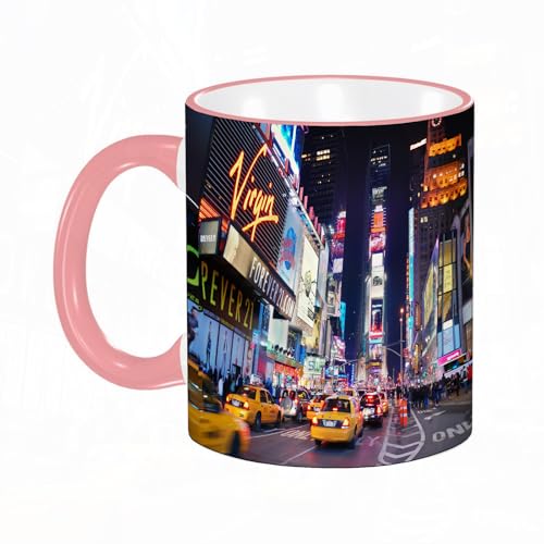 YOIUE Tasse aus Keramik - Große 11oz Tassen 330ml Kaffeetassen mit Henkel, 100% Handbemalt - Trinkgläser mit Griff - Weiß,New York Times Square Broadway Theater und animierte LED-Schilder New York Ci von YOIUE