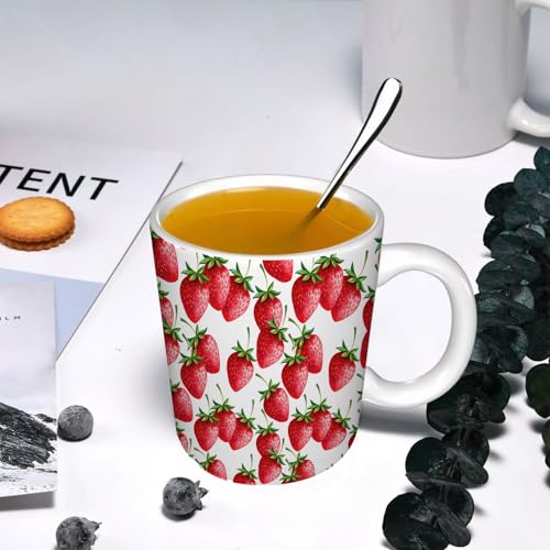 YOIUE Tasse aus Keramik - Große 11oz Tassen 330ml Kaffeetassen mit Henkel, 100% Handbemalt - Trinkgläser mit Griff - Weiß,Rote, köstliche große Erdbeeren auf rosa Hintergrund. Leckere saftige süße re YOIUE Tasse aus Keramik - Große 11oz Tassen 330ml Kaffeetassen mit Henkel, 100% Handbemalt - Trinkgläser mit Griff - Weiß,Rote, köstliche große Erdbeeren auf rosa Hintergrund. Leckere saftige süße re von YOIUE