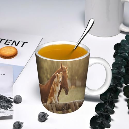 YOIUE Tasse aus Keramik - Große 11oz Tassen 330ml Kaffeetassen mit Henkel, 100% Handbemalt - Trinkgläser mit Griff - Weiß,Roter Border Collie Hund und Pferd YOIUE Tasse aus Keramik - Große 11oz Tassen 330ml Kaffeetassen mit Henkel, 100% Handbemalt - Trinkgläser mit Griff - Weiß,Roter Border Collie Hund und Pferd von YOIUE