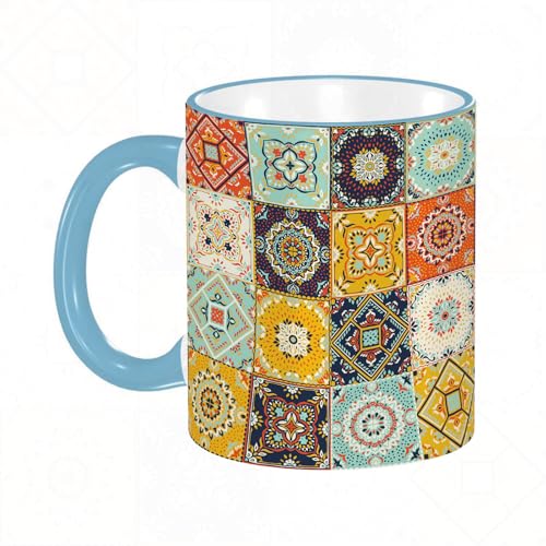 YOIUE Tasse aus Keramik - Große 11oz Tassen 330ml Kaffeetassen mit Henkel, 100% Handbemalt - Trinkgläser mit Griff - Weiß,Talavera-Muster. Indisches Patchwork. Azulejos Portugal. Türkisches Ornament. YOIUE Tasse aus Keramik - Große 11oz Tassen 330ml Kaffeetassen mit Henkel, 100% Handbemalt - Trinkgläser mit Griff - Weiß,Talavera-Muster. Indisches Patchwork. Azulejos Portugal. Türkisches Ornament. von YOIUE