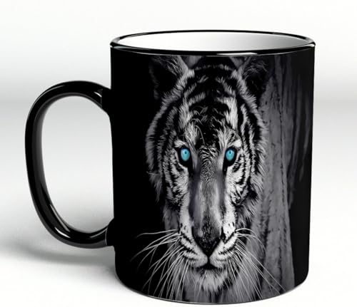 YOIUE Tasse aus Keramik - Große 11oz Tassen 330ml Kaffeetassen mit Henkel, 100% Handbemalt - Trinkgläser mit Griff - Weiß,Weißer Tiger sucht im Wald nach Nahrung. Panthera tigris corbetti im natürlic von YOIUE
