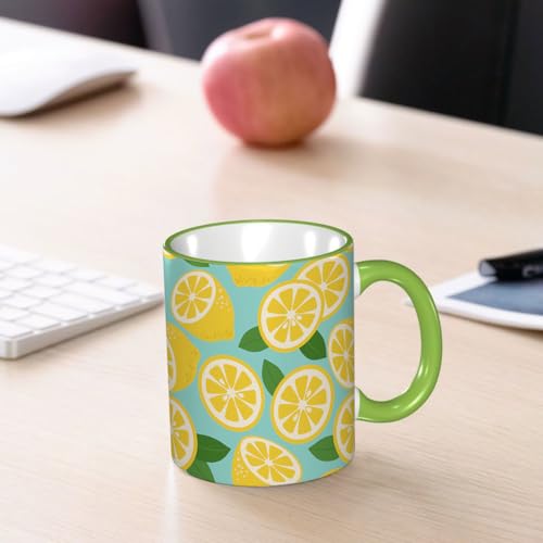 YOIUE Tasse aus Keramik - Große 11oz Tassen 330ml Kaffeetassen mit Henkel, 100% Handbemalt - Trinkgläser mit Griff - Weiß,stilisiertes Muster mit Zitronen. Saftige und reife Früchte in gelber Farbe. YOIUE Tasse aus Keramik - Große 11oz Tassen 330ml Kaffeetassen mit Henkel, 100% Handbemalt - Trinkgläser mit Griff - Weiß,stilisiertes Muster mit Zitronen. Saftige und reife Früchte in gelber Farbe. von YOIUE