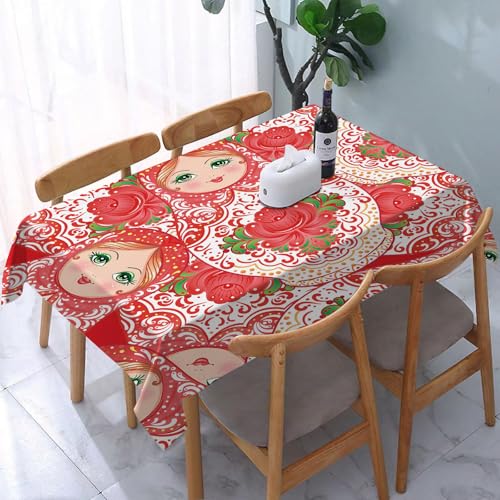YOIUE Tischdecke Abwaschbar Rechteckig,137x183cm,Polyester Tischtuch Tafeldecke Ornamente Schmutzabweisend Pflegeleicht,Babuschka (Matroschka) nahtloses Muster. Traditionelle russische hölzerne Matrj von YOIUE