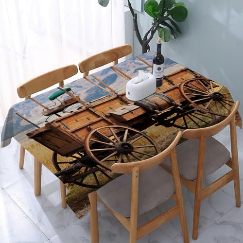 YOIUE Tischdecke Abwaschbar Rechteckig,137x183cm,Polyester Tischtuch Tafeldecke Ornamente Schmutzabweisend Pflegeleicht,Western, Foto des Alten nostalgischen Wagens des amerikanischen amerikanischen von YOIUE