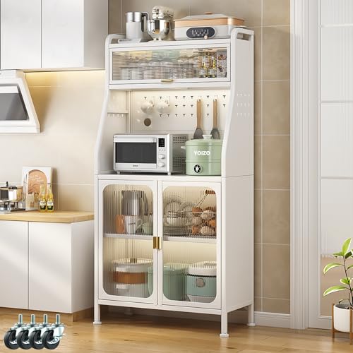 YOIZO Küchenschrank 66cm, Buffetschrank, Mutfak Dolabı, 5-stufiges Vorratsschrank, Mikrowellenschrank Hochschrank Küche mit Verstellbaren Ablagen mit Türen Weiß (66x36x162cm) von YOIZO