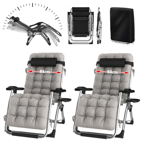 YOIZO Liegestuhl Klappbar 84cm Relaxsessel Garten mit Kissen, Einstellbar Sonnenstuhl für Patio Garten Strand Pool, Klappliegestuhl Liegestuhl Garten mit Kopfkissen 260kg (2-Gray) von YOIZO