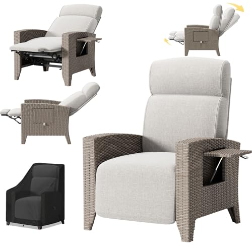 YOIZO Relaxsessel mit Liegefunktion, Rattansessel, Gartensessel Verstellbar Rückenlehne, Gartensessel Wetterfest mit Staubhaube, Sonnenliege aus Rattan für Innen & Außene (A-Links) von YOIZO