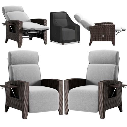 YOIZO Relaxsessel mit Liegefunktion 2Pcs, Rattansessel, Gartensessel Verstellbar Rückenlehne, Gartensessel Wetterfest mit Staubhaube, Sonnenliege aus Rattan für Innen & Außene (2B) von YOIZO