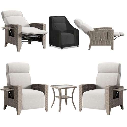 YOIZO Relaxsessel mit Liegefunktion 2Pcs, Rattansessel, Gartensessel Verstellbar Rückenlehne, Sonnenliege mit Staubhaube, GartenmöBel mit Balkontisch für Outdoor (2A + Balkontisch) von YOIZO