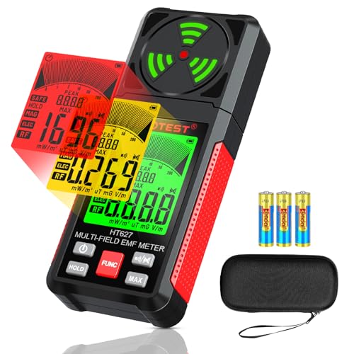 YOJOCK EMF Messgerät 3-in-1 Strahlungsmessgerät und Strahlungsdetektor mit Datenhalte- und Maximalwertspeicher, misst EMF, RF, MF, WiFi und Elektrosmog, für Zuhause und Outdoor, Rot von YOJOCK