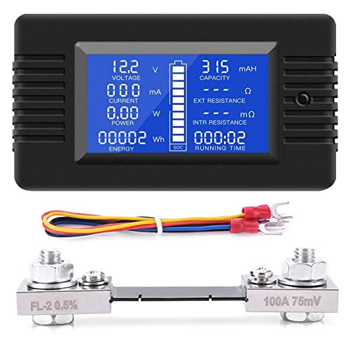 DC Batterie Monitor Power Meter Amperemeter Digitale DC 0-200V Shunt 100A Multimeter, Messgerät Voltmeter Kapazität Tester Leistungsmesser Spannung Strom für Batterie Autos RV Solar System von YOJOCK