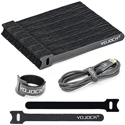 YOJOCK 100 Stück Klett Kabelbinder Wiederverschließbar Schwarz Klettband Wiederverwendbare Kabelbinder Klettverschluss Läng 150 x 12mm Nylonmaterial für USB Kabel Schreibtisch Organizer (100 Stück) von YOJOCK