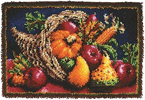 YOJOLO Knüpfteppich Zum Selber Knüpf Sets Erwachsene Kinder Herbst Ernte Muster Kissen 109×75Cm Groß Teppichherstellung Kits Latch Hook Kit Wandteppich Handwerk Handarbeiten Kunsthandwerk von YOJOLO