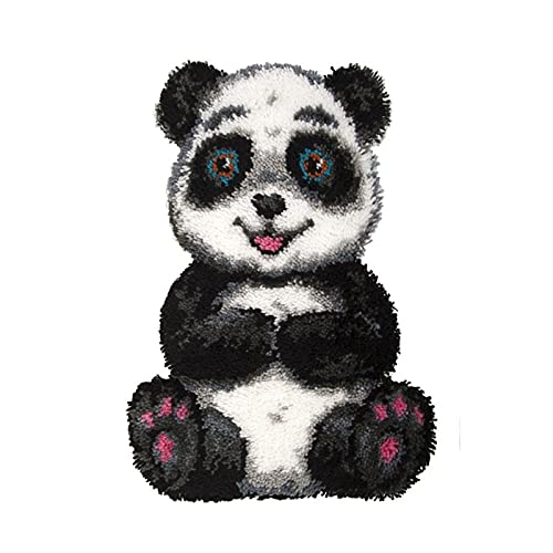 YOJOLO Knüpfteppich Zum Selber Knüpf Sets Erwachsene Kinder Tiere Muster Kissen Groß Teppichherstellung Kits Latch Hook Kit Wandteppich Handwerk Handarbeiten Kunsthandwerk,Panda,52×38cm von YOJOLO