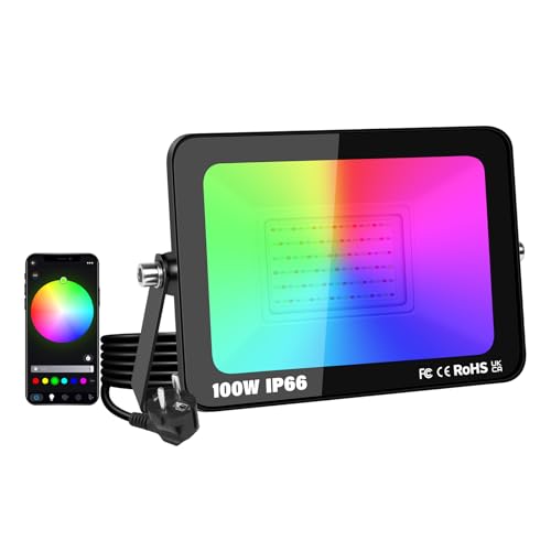 YOJZMA 1 Pack 100W LED Fluter Im Freien, Smart RGB DIY Szenen Farbwechsel-Landschaftsbeleuchtung mit APP-Steuerung, IP66 Wasserdichte Scheinwerfer mit Stecker für Garten Yards Bühne Haus YOJZMA 1 Pack 100W LED Fluter Im Freien, Smart RGB DIY Szenen Farbwechsel-Landschaftsbeleuchtung mit APP-Steuerung, IP66 Wasserdichte Scheinwerfer mit Stecker für Garten Yards Bühne Haus von YOJZMA