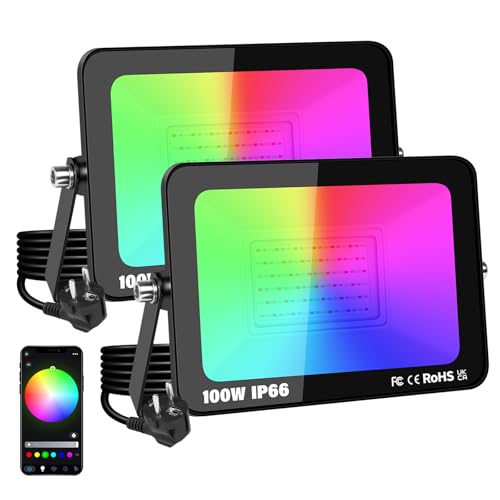 YOJZMA 2 Pack 100W LED Fluter Im Freien, Smart RGB DIY Szenen Farbwechsel-Landschaftsbeleuchtung mit APP-Steuerung, IP66 Wasserdichte Scheinwerfer mit Stecker für Garten Yards Bühne Haus YOJZMA 2 Pack 100W LED Fluter Im Freien, Smart RGB DIY Szenen Farbwechsel-Landschaftsbeleuchtung mit APP-Steuerung, IP66 Wasserdichte Scheinwerfer mit Stecker für Garten Yards Bühne Haus von YOJZMA