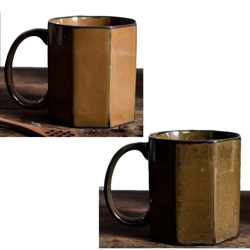 YOKIOU 2 Kaffeetassen Mit Henkel 350ML Retro-Persönlichkeit Home Office Wasser Tasse Kaffee Tassen (Braun & Bronze) von YOKIOU