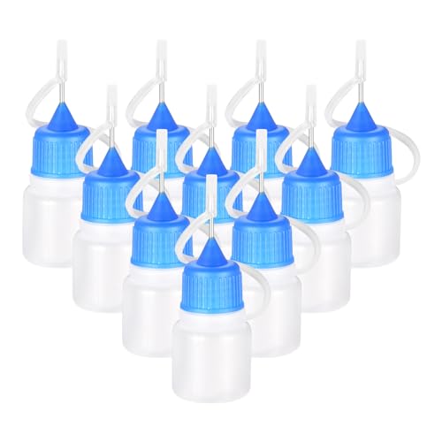 YOKIVE 10Stk Nadel Spitze Flaschen Nadeln Präzision Spitze Applikator Quetschflasche mit Lagerung Kappen Ideal für Bastelanleitung Quilling (3ml Blau) von YOKIVE