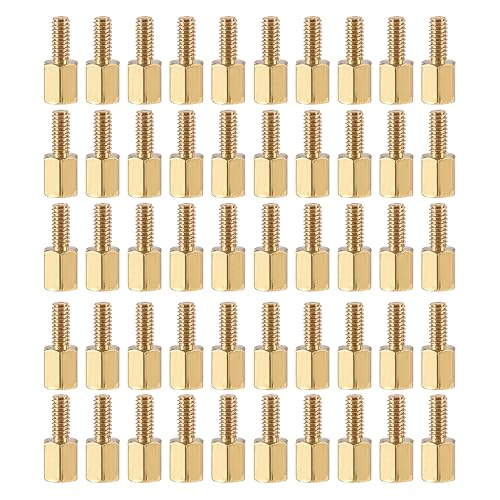 YOKIVE 50Stk M2.5 Abstandshalter Schrauben Messing Sechskant PCB Abstandshalter Halten Höhe Konsistent Perfekt für Hauptplatine (Gold Ton 6mm+6mm) von YOKIVE