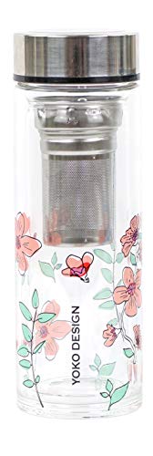 YOKO DESIGN theiere Teekanne aus Glas, doppelwandig, rosa Blumen, Borosilikatglas, Rosenblüten, 350 ml von YOKO DESIGN
