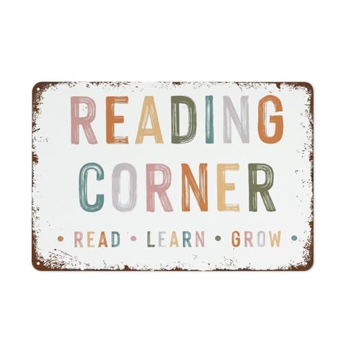 Reading Corner Read Learn Grow Lustiges Wanddekor, Vintage-Blechschild aus Metall für Männer, Höhle, Bar, Pub, Club, Zuhause, Zimmer, Geschenk, Poster, 20,3 x 30,5 cm Reading Corner Read Learn Grow Lustiges Wanddekor, Vintage-Blechschild aus Metall für Männer, Höhle, Bar, Pub, Club, Zuhause, Zimmer, Geschenk, Poster, 20,3 x 30,5 cm von YOKUMY