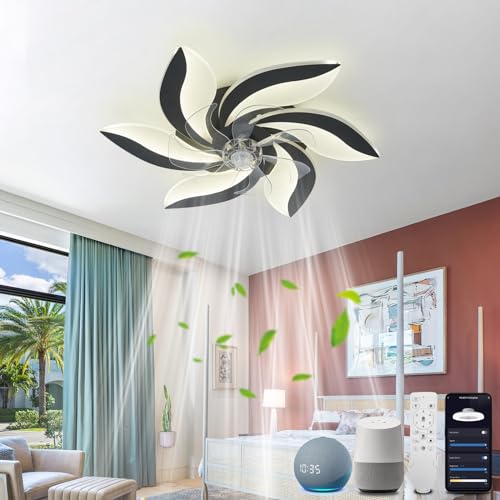 Deckenlampe mit Ventilator, Smart Deckenventilator mit Beleuchtung und Fernbedienung Leise WiFi, Kompatibel mit Alexa Google Home, Dimmbar, DC Motor, Sommer Winterbetrieb, für Schlafzimmer, Schwarz von YOLEDY