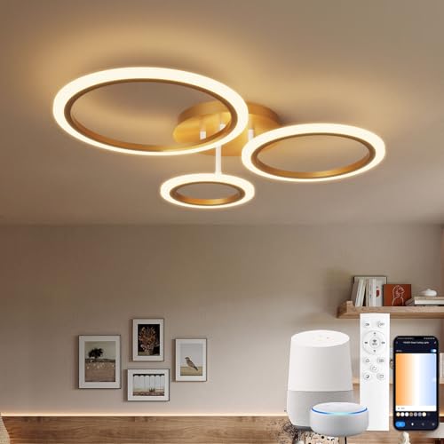 Smart LED Deckenlampe Dimmbar, WLAN Deckenleuchte kompatibel mit Alexa & Google Home, Moderne 3 Ringe Design, Farbtemperatur Einstellbar (CCT), für Schlafzimmer, Esszimmer, Küche, Gold von YOLEDY