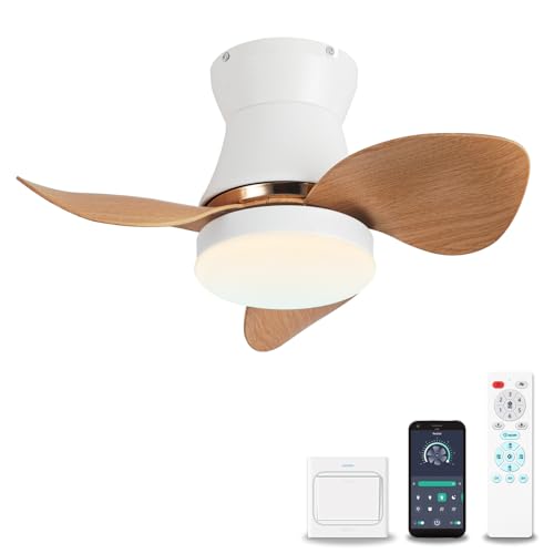 YOLEDY 53cm Mini Deckenventilator mit Beleuchtung Leise, Kleiner Deckenlampe mit Ventilator, Reversibel 3 Blätter, DC Motor, Dimmbar, Speicherfunktion, 6 Geschwindigkeiten, Weiß von YOLEDY