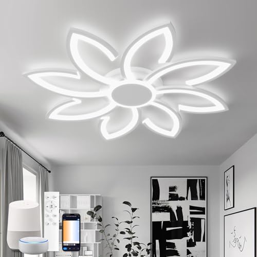 YOLEDY 80cm Deckenlampe Wohnzimmer Kompatibel mit Alexa, Google Home, Smart WiFi Led Deckenleuchte für Wohnbereich Dimmable Blume, Elegante Deckenbeleuchtung mit Fernbedienung, Weiß YOLEDY 80cm Deckenlampe Wohnzimmer Kompatibel mit Alexa, Google Home, Smart WiFi Led Deckenleuchte für Wohnbereich Dimmable Blume, Elegante Deckenbeleuchtung mit Fernbedienung, Weiß von YOLEDY