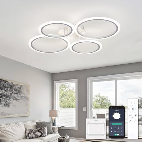 YOLEDY Deckenlampe Led mit Fernbedienung & APP, Decken Lampen mit 4 Ring, Dimmbar, Licht Memory Funktion mit Timer, Moderne Deckenleuchte Rund Wohnzimmer Flur Schlafzimmer, Weiß von YOLEDY